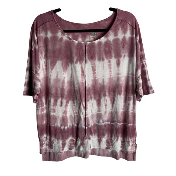 Green Tea Size Medium Pink White Tie Dye High Low Tee Soft Casual Oversized Boho - Picture 1 of 6